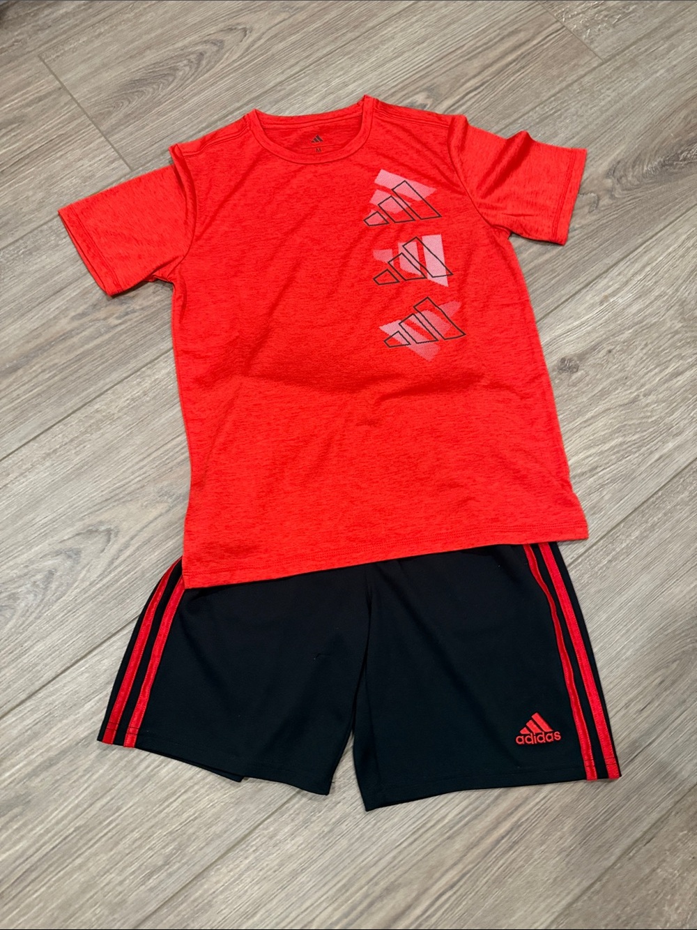 adidas Red Tee and Black Shorts Big Kids Matching Set